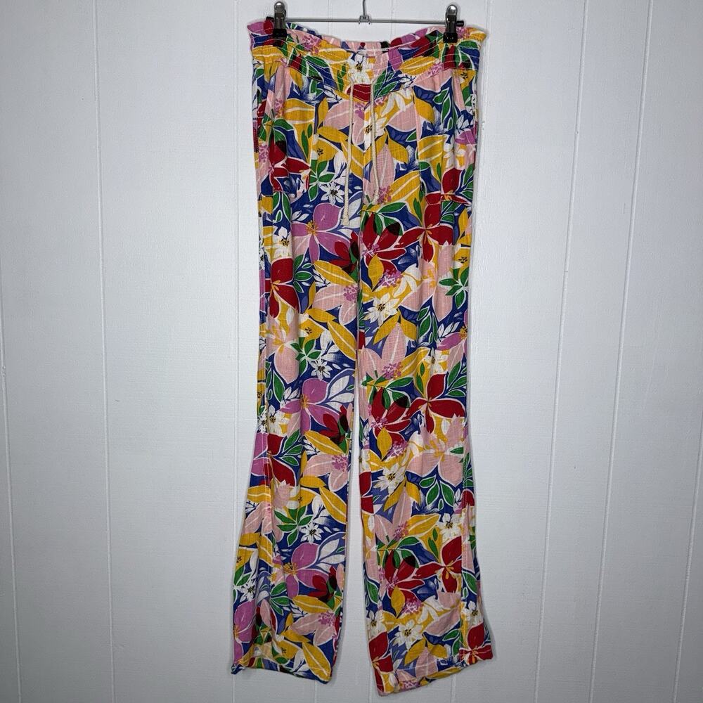 Cali 1850 Women’s Linen Blend Floral Pants Coastal Boho Size Small